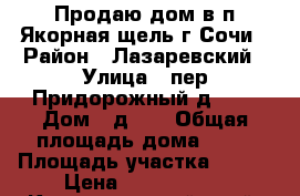 Продаю дом в п.Якорная щель г.Сочи › Район ­ Лазаревский › Улица ­ пер.Придорожный д.21. › Дом ­ д.21 › Общая площадь дома ­ 94 › Площадь участка ­ 500 › Цена ­ 4 800 000 - Краснодарский край, Сочи г. Недвижимость » Дома, коттеджи, дачи продажа   